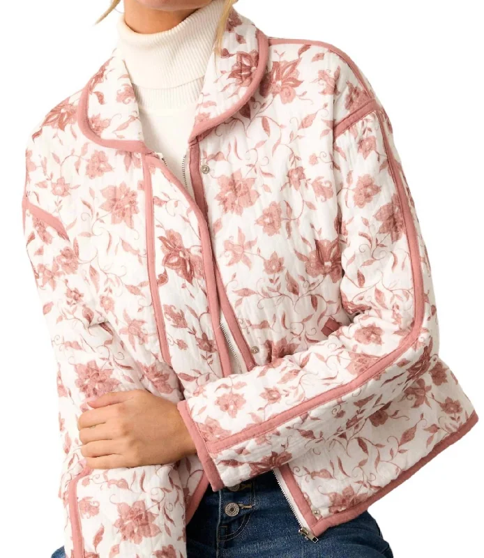 Athleisure Wear Promotion Floral Quilted Jacket In Dusty Pink