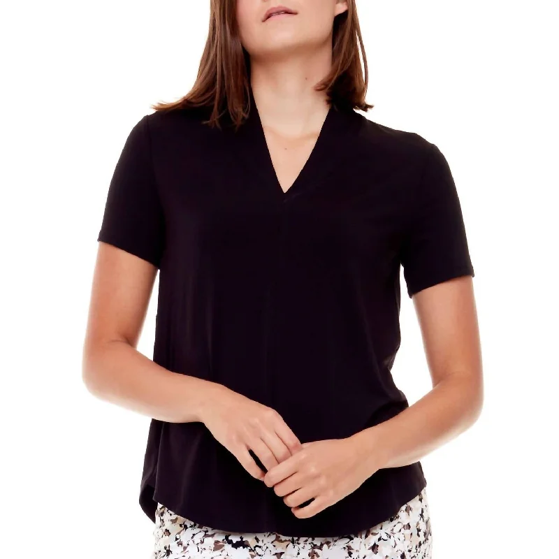 You'Ll Love Us Because Bamboo Short Sleeve Vneck Top In Black