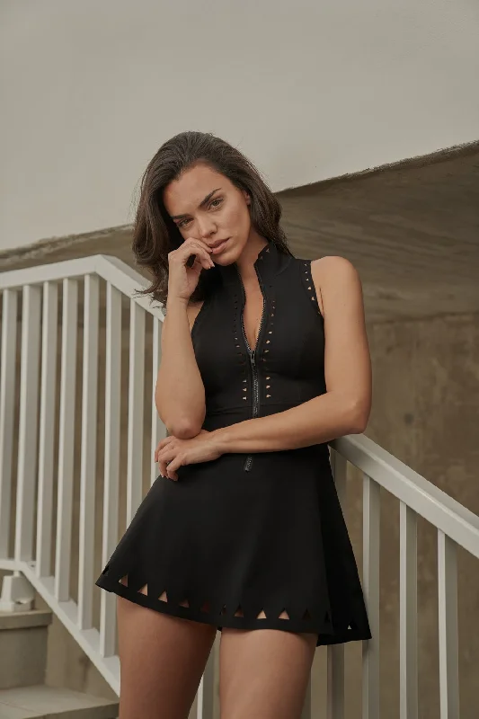 All Season Basics Discount Lavish Laser Cut Zip Dress