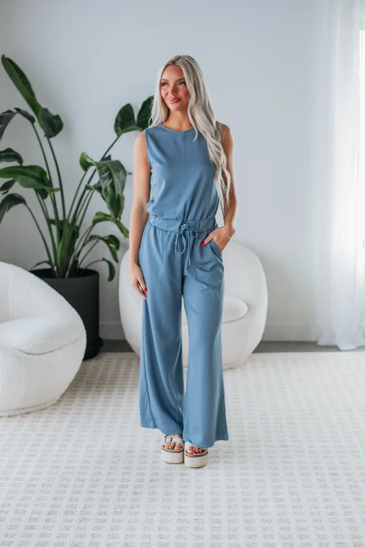 Feminine Charm Cowan Jumpsuit - Slate Blue