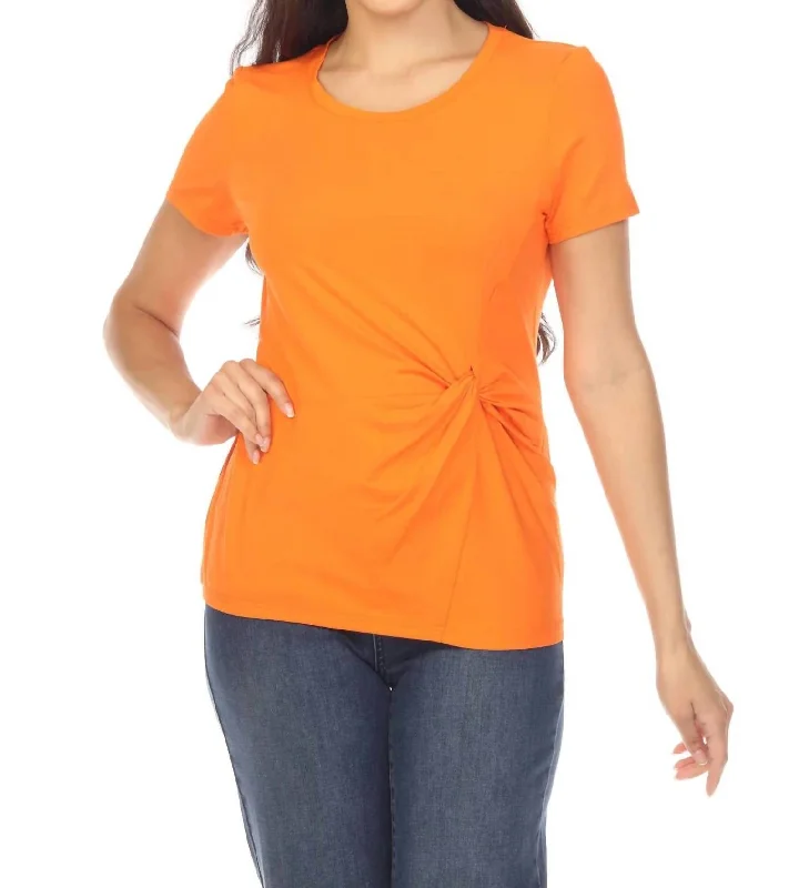 Massive Savings Wist-Front Round Neck Short Sleeve Top In Mandarin