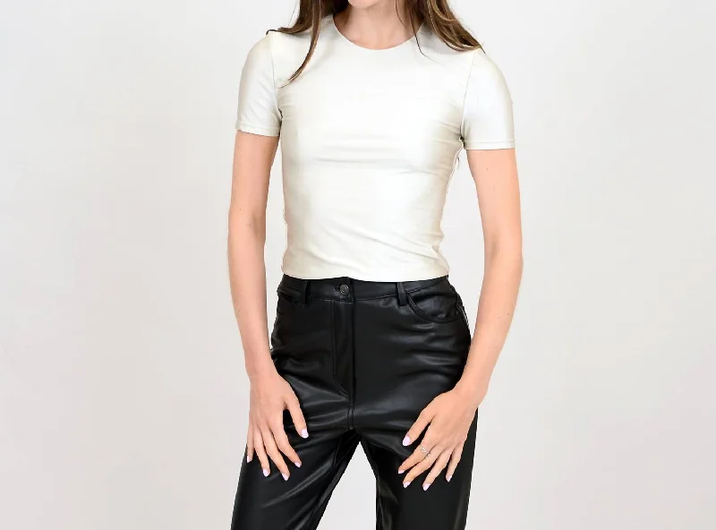 Holiday Glam Metallic Short Sleeve Tee In Pearl