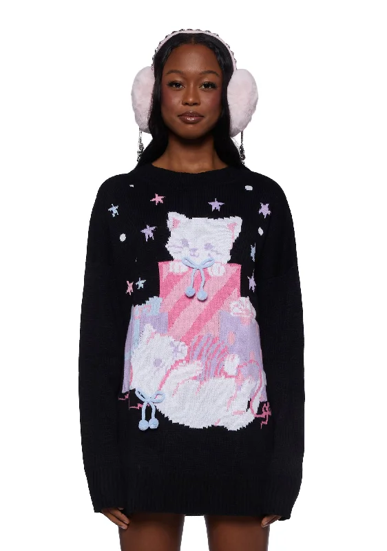 Effortless Style Smitten Kittens Oversized Sweater