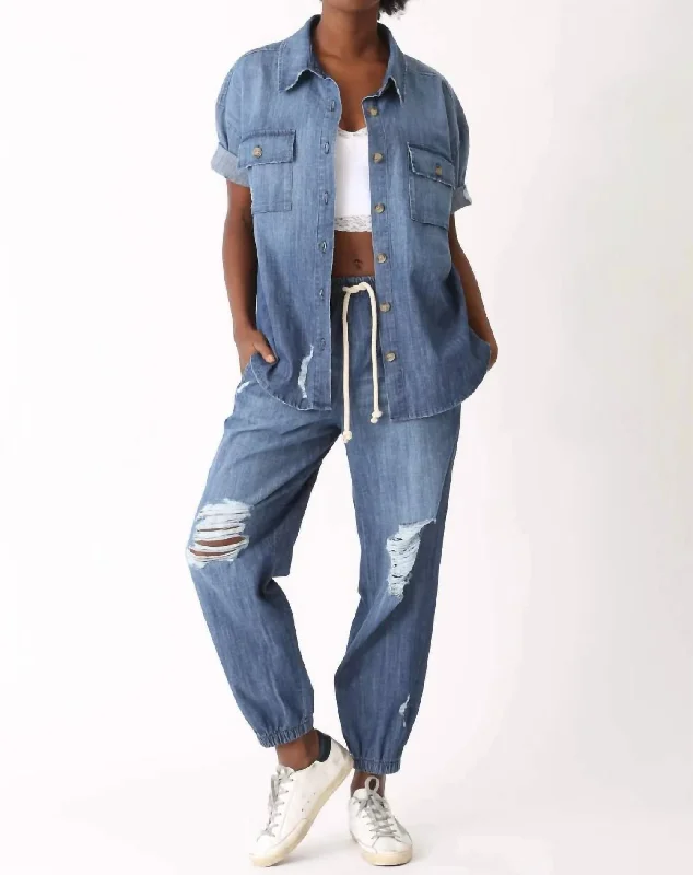 Versatile Style Wardrobe Camero Short Sleeve Top In Denim