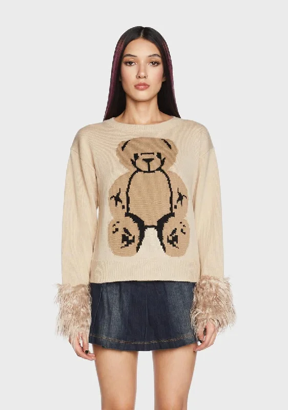 Catch Every Fashion Trend Big Ted Fluffy Trim Jumper