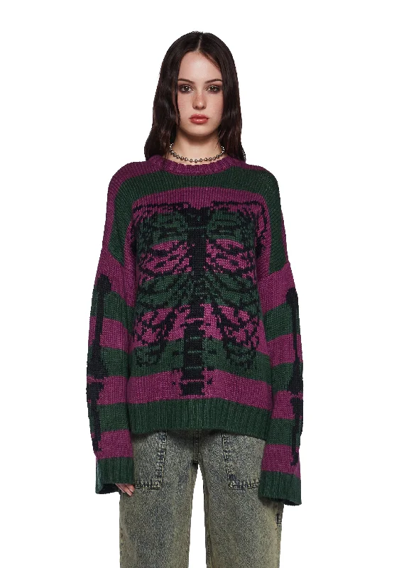 From Casual To Classy Skeleton Stripe Knit Sweater