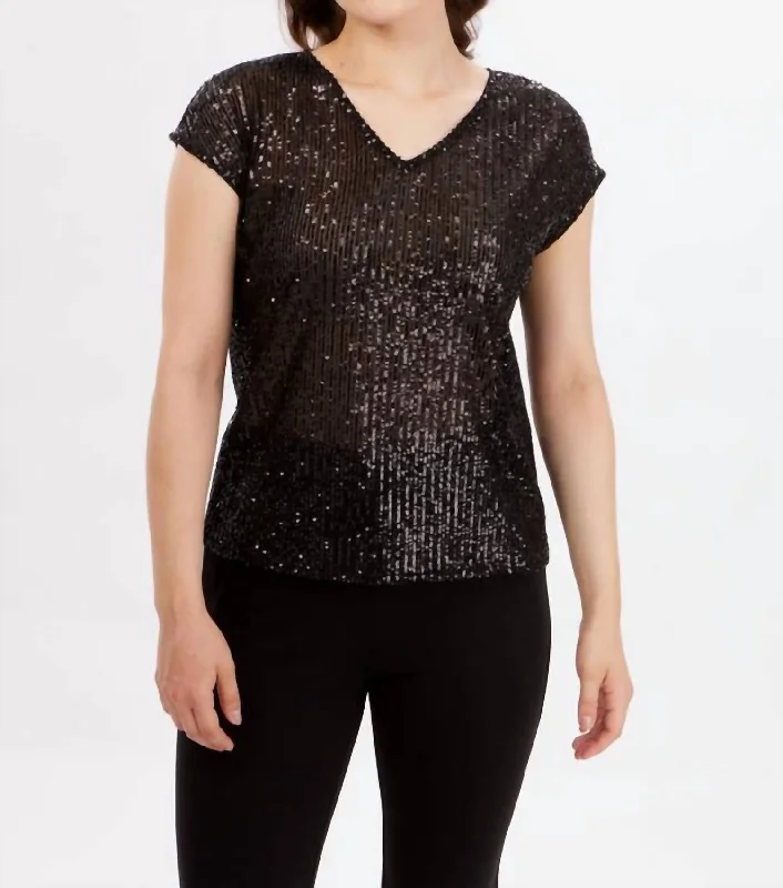 Limited Edition Knit Sequin Short Sleeve Top In Black