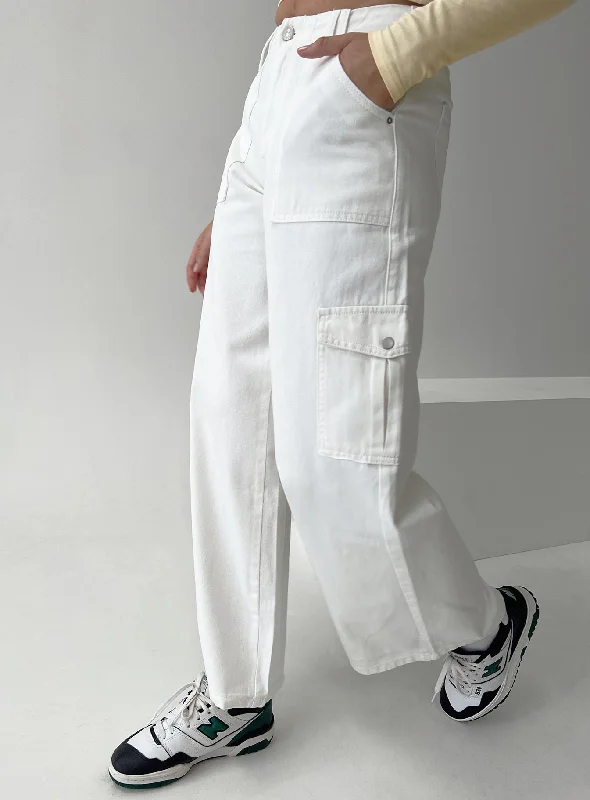 Winter Warm - Up Sale Adrianne Wide Leg Cargo Jeans White