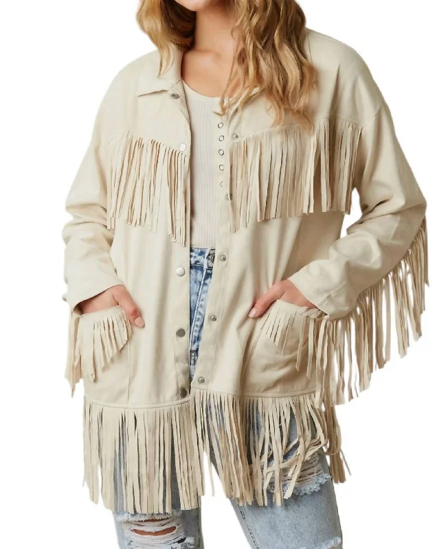 Flash Sale Suede Fringe Jacket In Cream