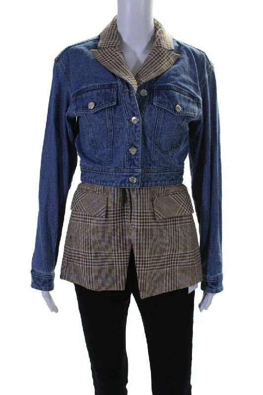 Hot Trends Veronica Beard Womens Glen Plaid Layered Jean Jacket Blue Brown