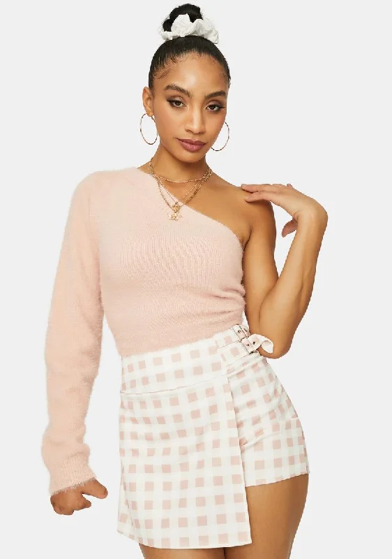 Trendy New Clothes Blushing For You Fuzzy One Sleeve Sweater