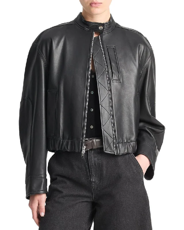 Flash Sales Vince Leather Cropped Bomber Jacket