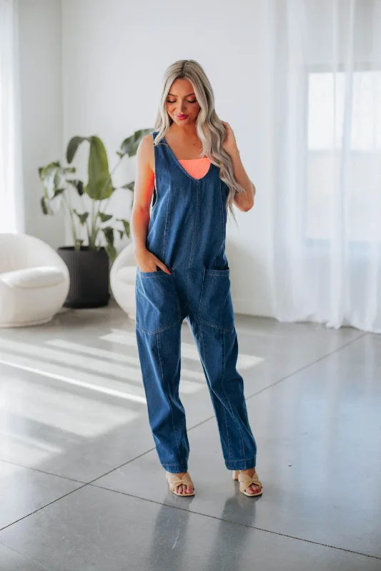 Classic Timeless Elegant Style Tate Denim Jumpsuit