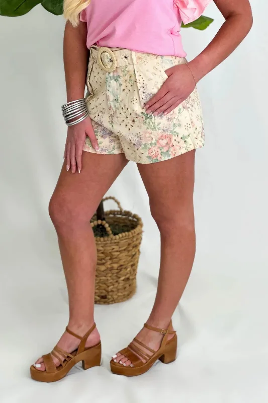 Sale Event, Prices Rock Natural Floral Embroidery Belted Shorts *Final Sale*