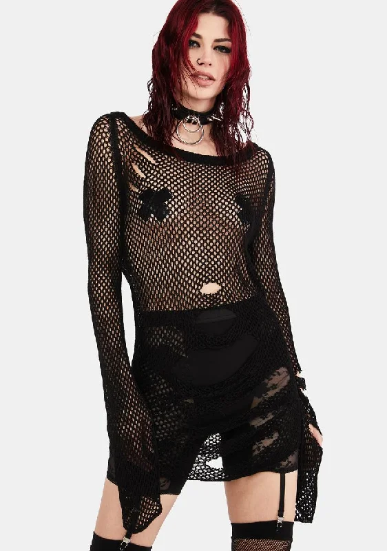 Unleash Your Trend Driven Style Slashed Oversize Mesh Sweater