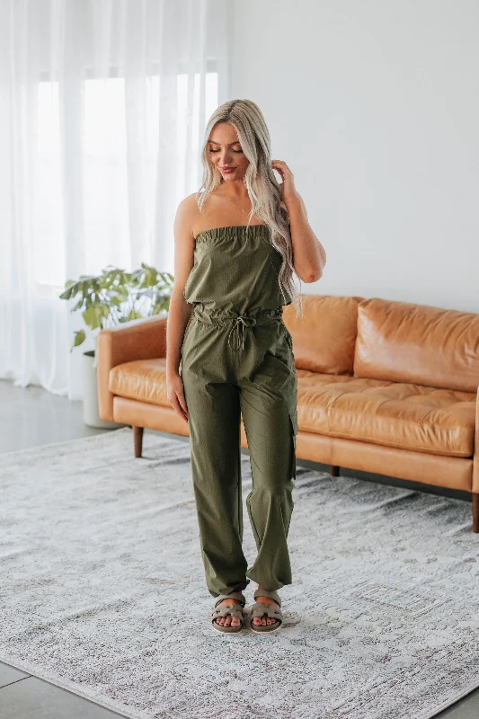 Y2K Nostalgic Fashion Look Kamari Active Jumpsuit - Dark Olive