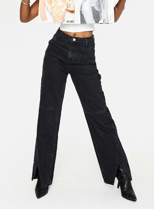 Lightweight Fabric Rihanna Split Hem Jeans Black