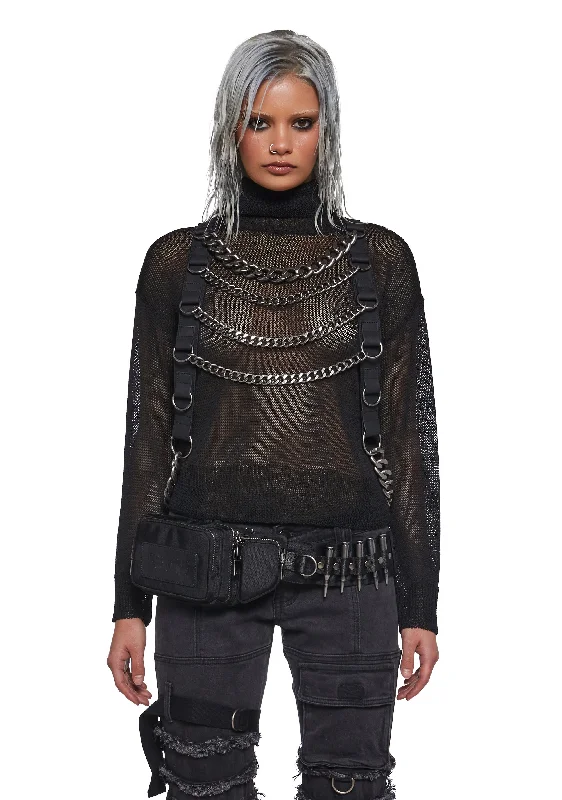 Budget-Friendly Fashion Warp Chain Harness Sweater