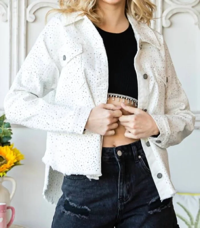 Limited Time Offers Sparkle Denim Jacket In White