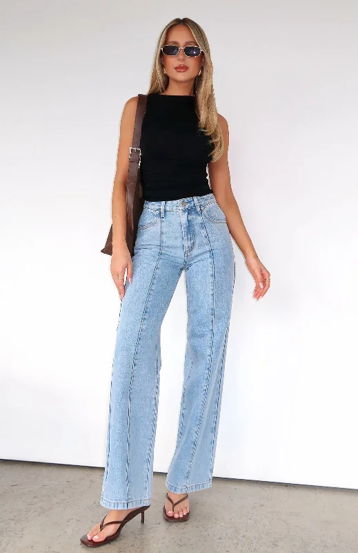 Fashion Forward Femme Layla Mid Rise Straight Leg Jeans Light Blue