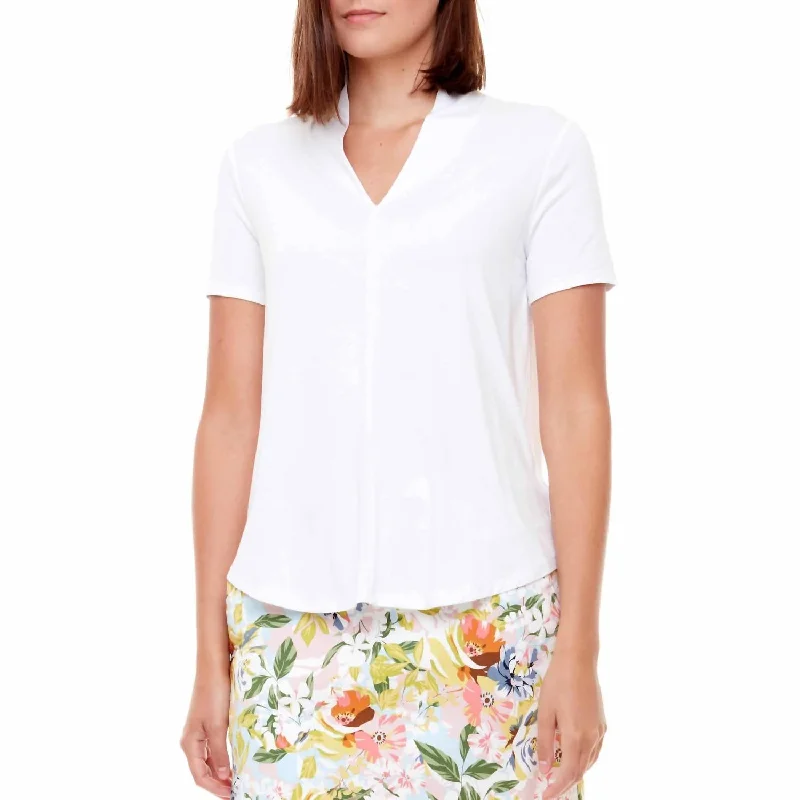 Crazy Price Slashing Bamboo Short Sleeve Vneck Top In White