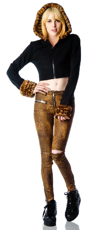 Trend Alert Feline Faux Fur Cropped Hooded Jacket