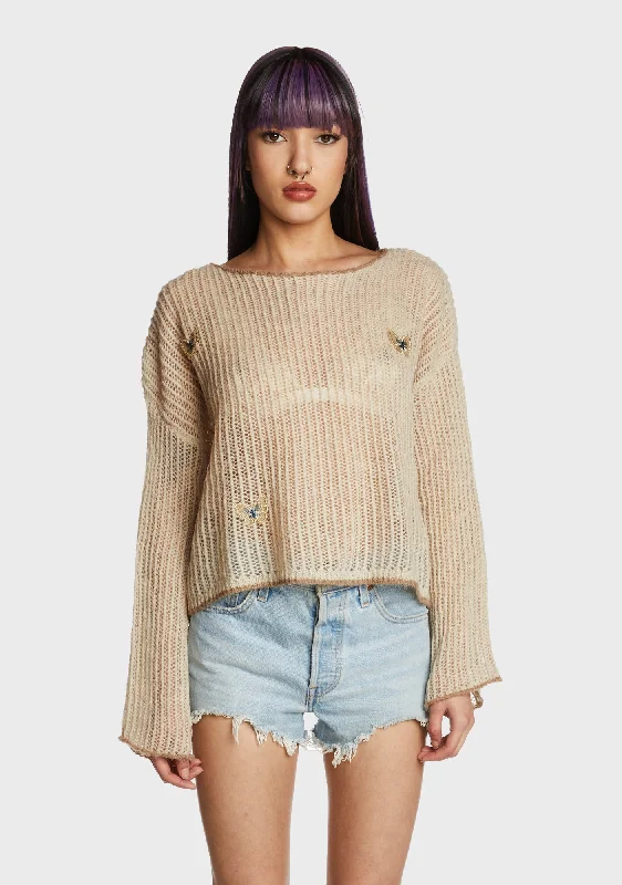 Chic And Trendy Something Special Crop Sweater - Light Brown