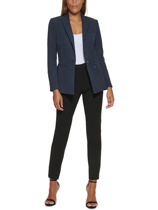 Comfortable Chic Petites Womens Solid Cotton One-Button Blazer