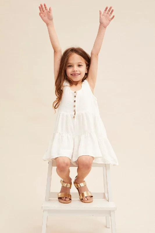 Hot Trends White Kids Button Front Tiered Playsuit