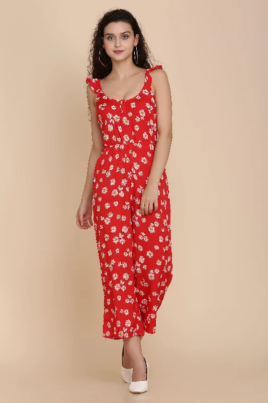 Trend Alert Floral Jumpsuit - Red