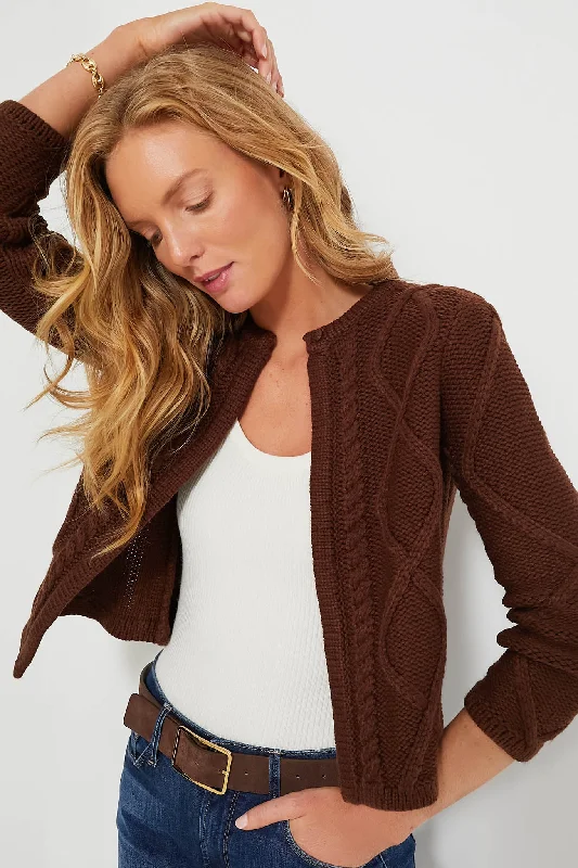 Stay Ahead In Style Chocolate Cable Knit Collins Cardigan