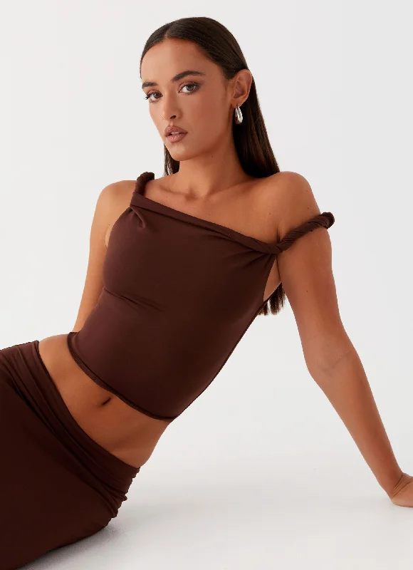 Limited Quantities Solace Soul Twist Shoulder Top - Chocolate