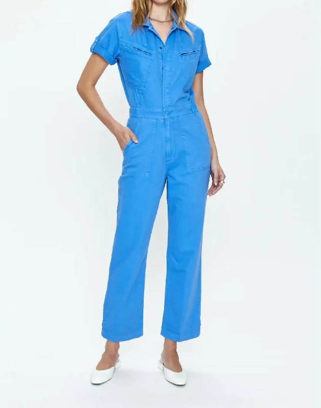 Elegant Styles Campbell Aviator Jumpsuit In Blue