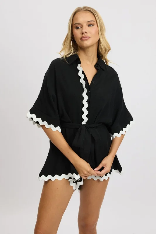 All Season Basics Discount Black Oversized Playsuit