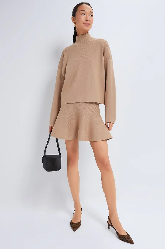 Feminine Elegant Tan Cessie High Neck Sweater