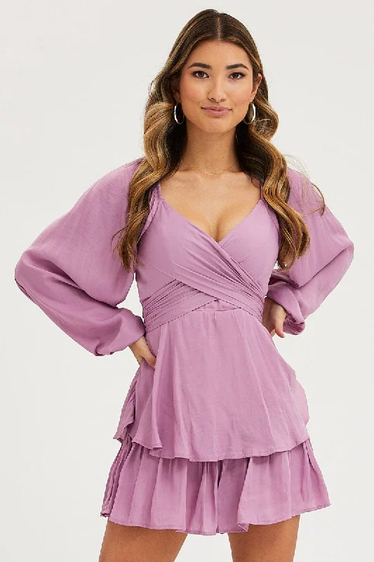 Quick Grab Deals Purple Wrap Playsuit Long Sleeve