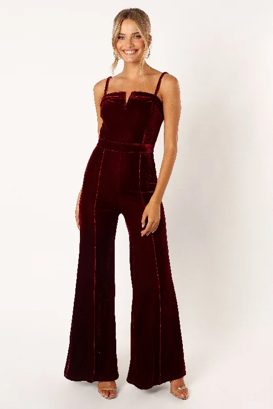 Must Haves Lexie Velvet Jumpsuit - Burgundy