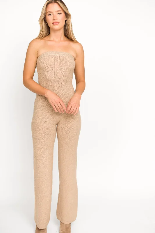 Limited Styles James Strapless Jumpsuit in Tan