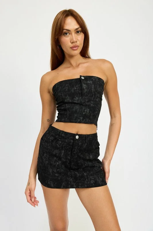 Effortless Chic Apparel Hot Girl LateNight Washed Denim Tube Top In Black