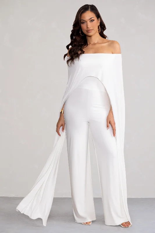 Embrace New Fashion Mayara | White Bardot Cape Sleeve Jumpsuit