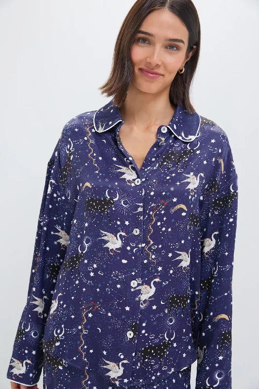 Evening Looks Navy Mystic Print Pastelle Oversized Shirt