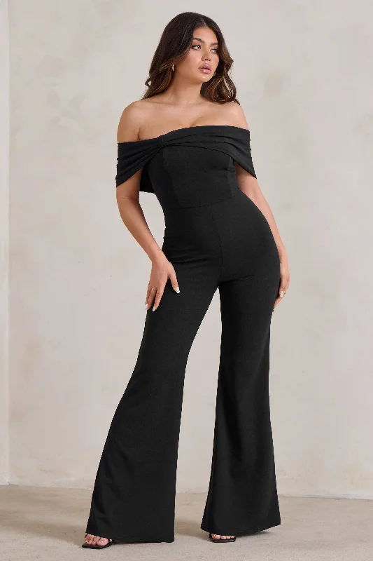 The Latest Trends Zoey | Black Bardot Bow Detail Jumpsuit