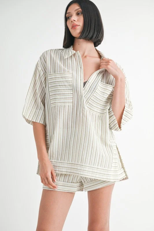 Effortless Sophistication Hot Girl Lazy Luxe Striped Oversized Tunic Lounge Top