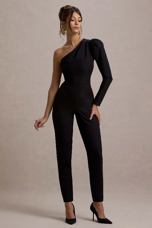 Elegant Details San Jose | Black One-Shoulder Puff-Sleeve Jumpsuit