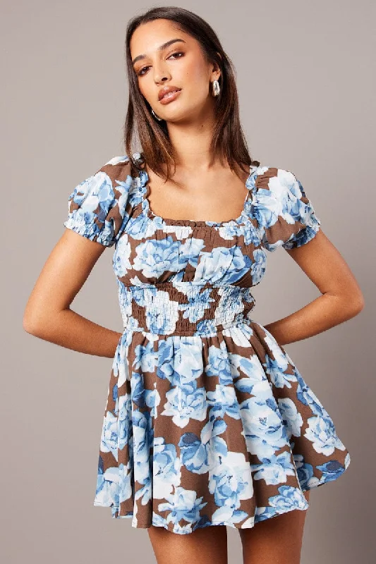 Sophisticated Cut Multi Floral Ruffle Playsuit Short Sleeve