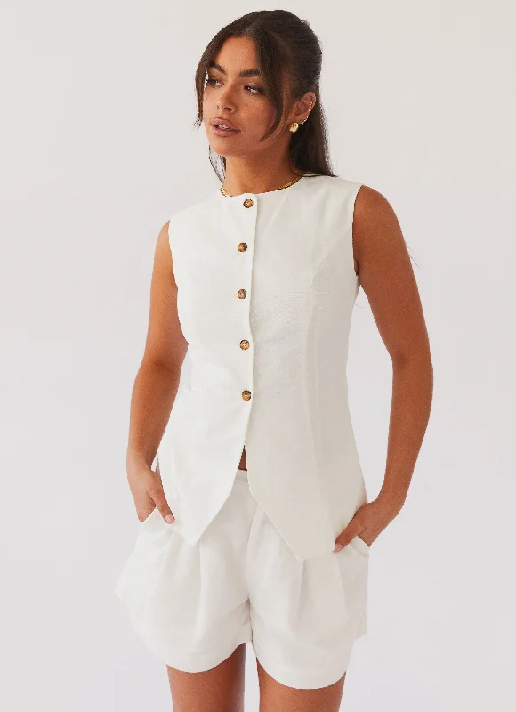 Mid - Week Surprise Born For Bordeaux Linen Vest - White