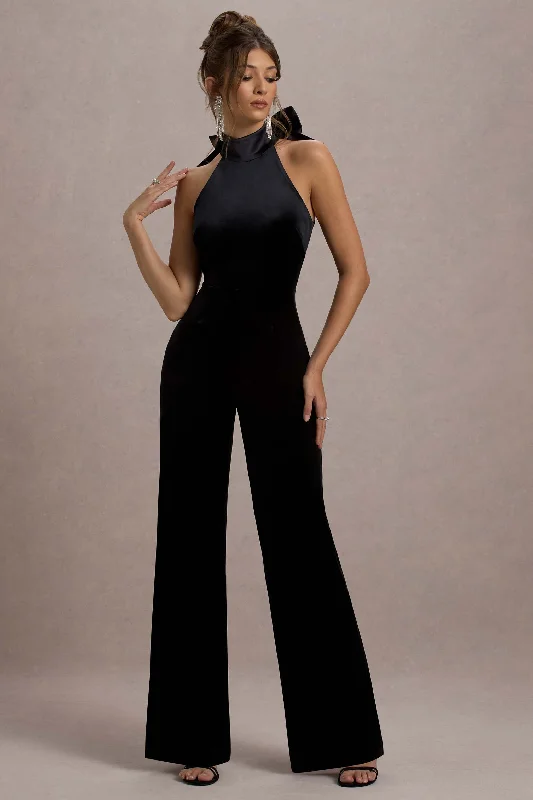 Artful Design Alondra | Black Velvet High-Neck Straight-Leg Jumpsuit