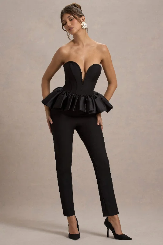 Elegant Ensemble Idaho | Black Sweetheart Corset Jumpsuit With Satin Peplum