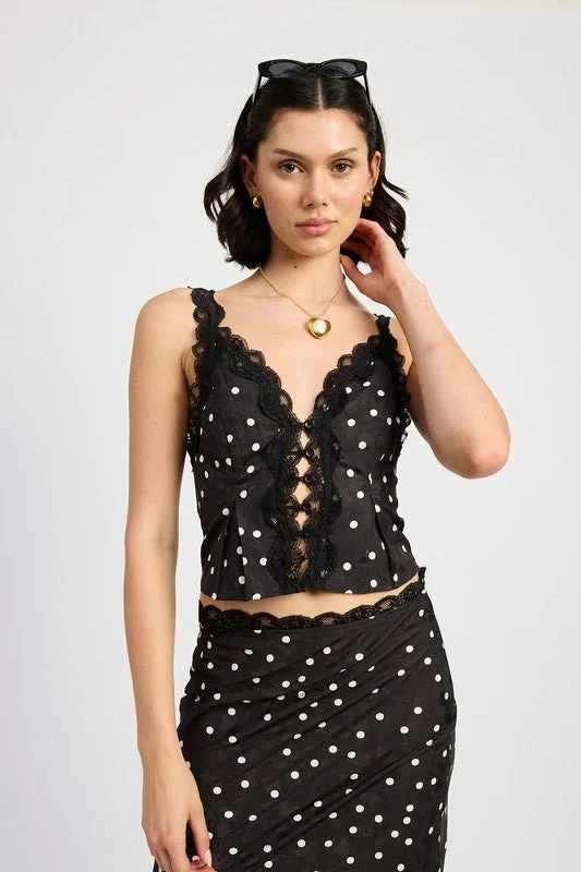 Soft Textures Hot Girl Spot On Button Up Polka Dot Lace Cami