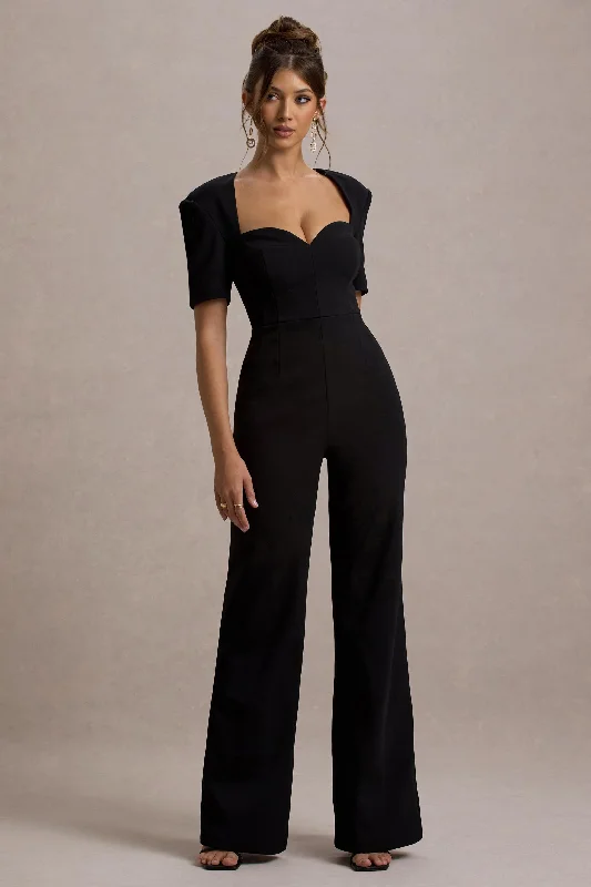 Soft Textures Simone | Black Sweetheart Short-Sleeve Wide-Leg Jumpsuit